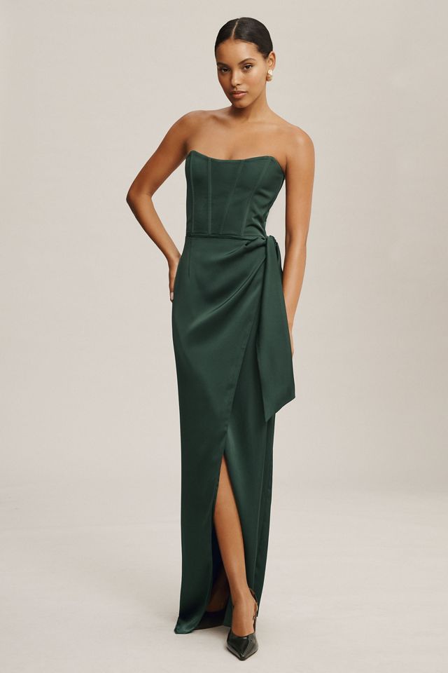 Emerald Bustier Dress With Front Draped Detail, I.H.F Atelier