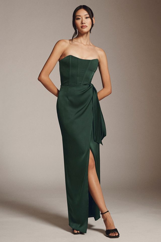 V. Chapman June Corset Jacquard Front-Slit Gown #5