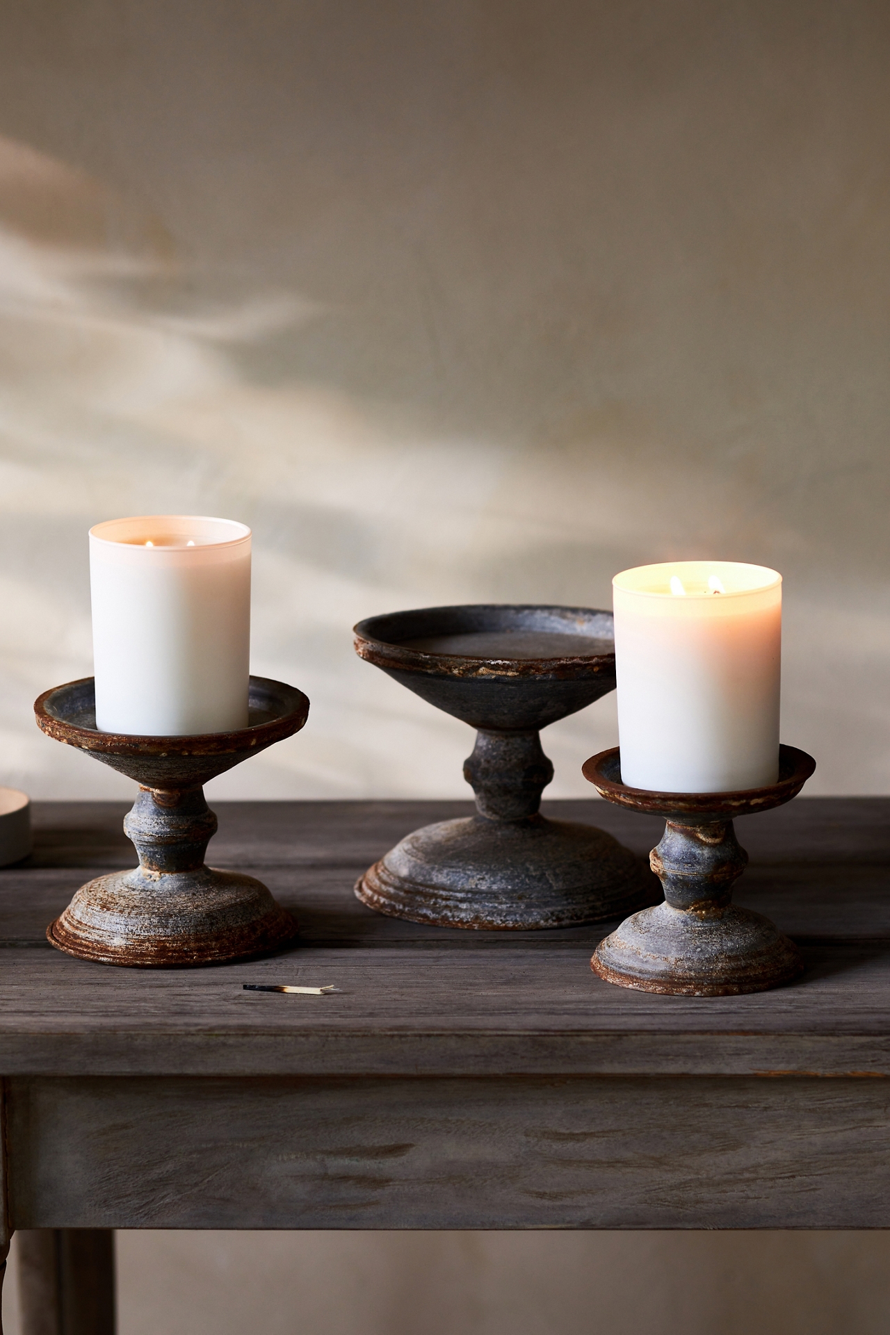 Aged Iron Pillar Candle Holder