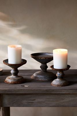 Aged Iron Pillar Candle Holder
