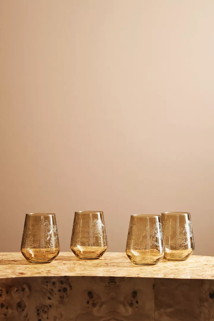 House of Hackney Stemless Etched Wine Glasses, Set of 4