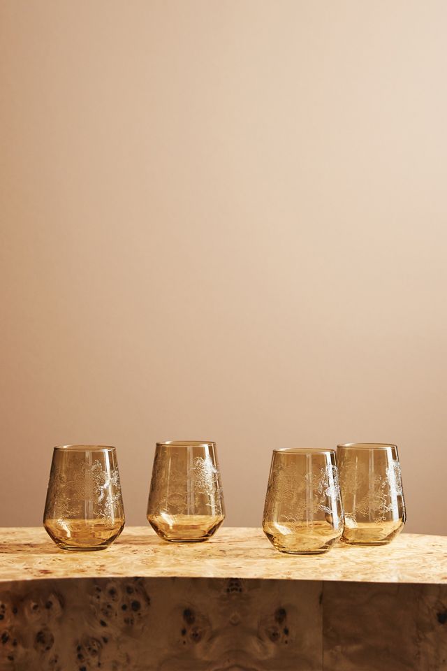 Two's Company Set of 4 Lattice Stemless Wine Glass.