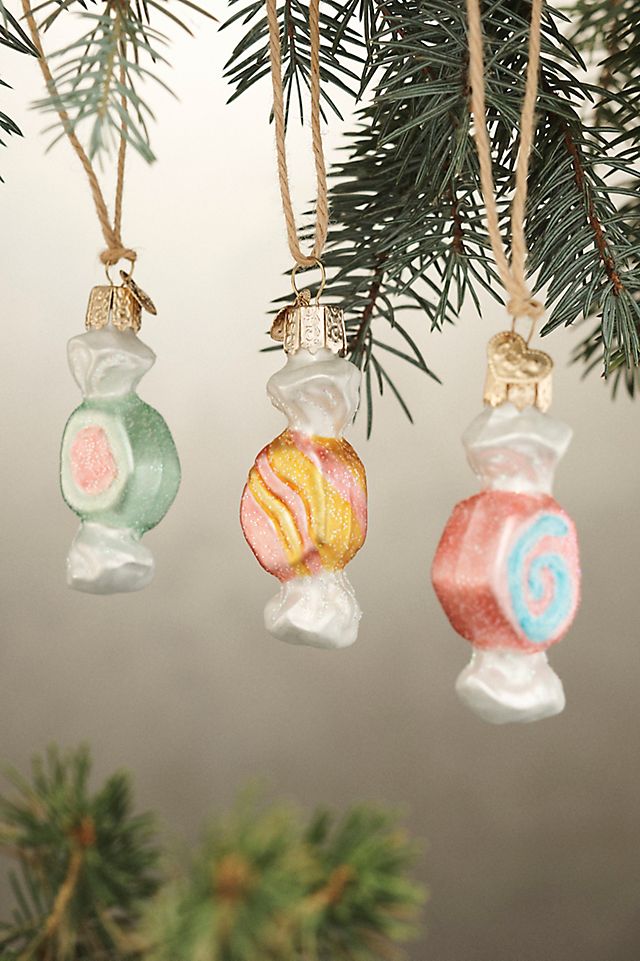 Taffy Candy Glass Ornaments, Set of 3