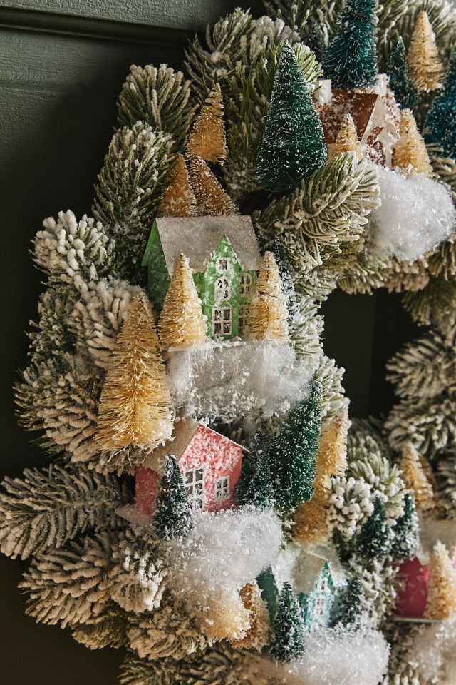 Snowy Village Light-Up Wreath #1
