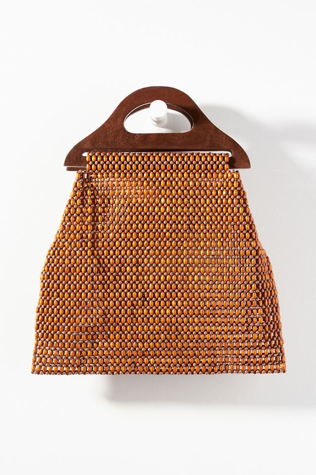 By Anthropologie Beaded Wooden Satchel #1