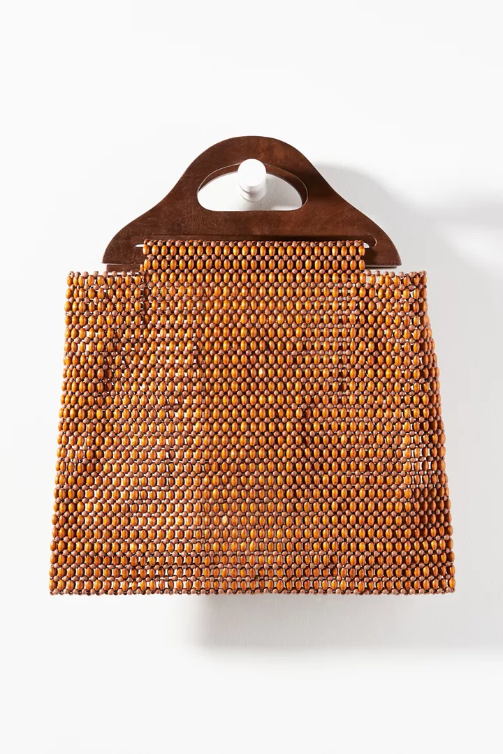 By Anthropologie Beaded Wooden Satchel