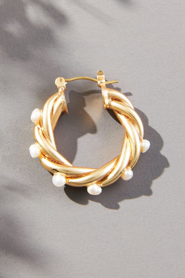 Twisted Pearl Hoop Earrings #1