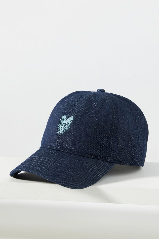 Kerri Rosenthal Pop Heart Baseball Cap - blue Baseball Cap Hat Heart Patch Indigo Blue White – KERRI ROSENTHAL main image 3