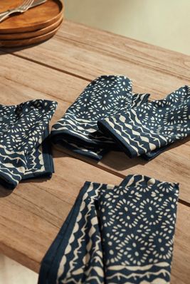 Geo Indigo Block Print Napkins, Set of 4