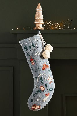 Anthropologie Arctic hot Embroidered Christmas Stocking