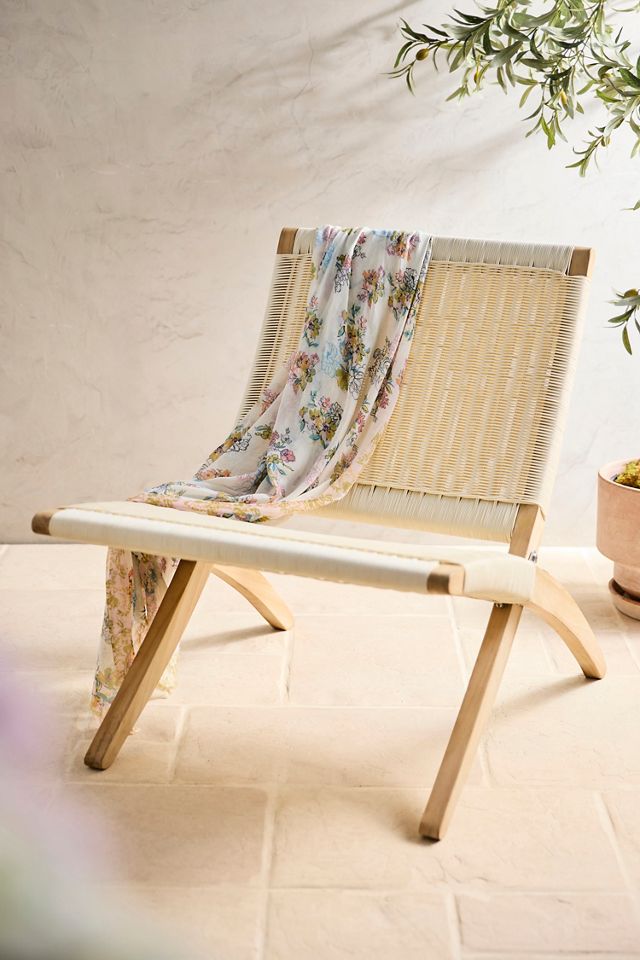 Folding Teak + Wicker Scissor Chair #1