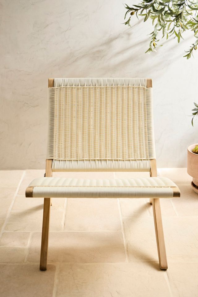 Folding Teak + Wicker Scissor Chair #3