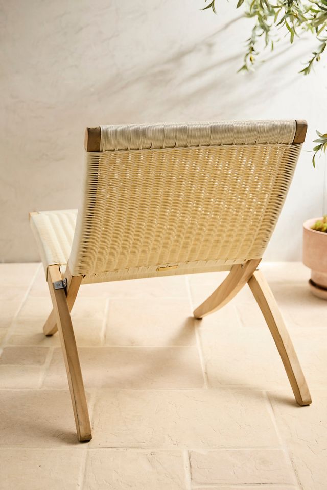 Folding Teak + Wicker Scissor Chair #4