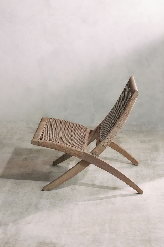 Folding Teak + Wicker Scissor Chair #4