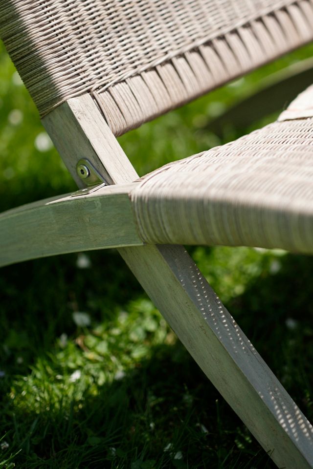 Folding Teak + Wicker Scissor Chair #1