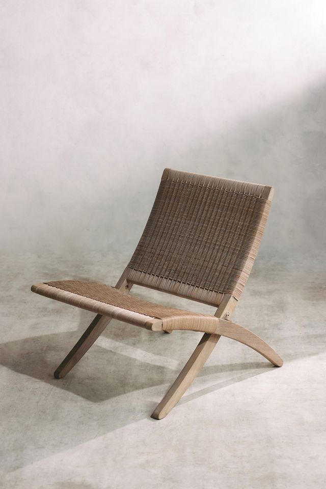 Folding Teak + Wicker Scissor Chair #3