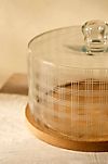 Line Etched Serving Cloche with Wood Base #1