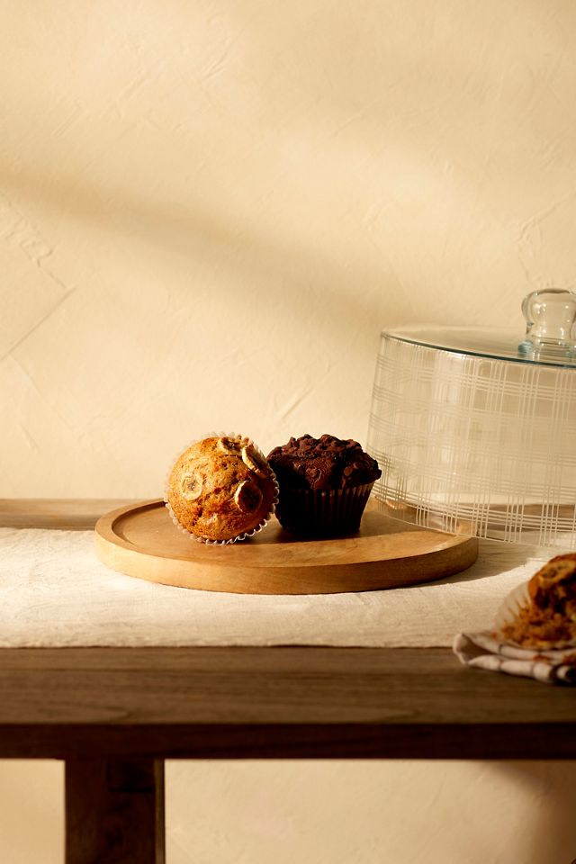 Line Etched Serving Cloche with Wood Base #2