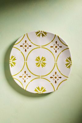 Melamine Dessert Plates, Green Geo Star Set of 4