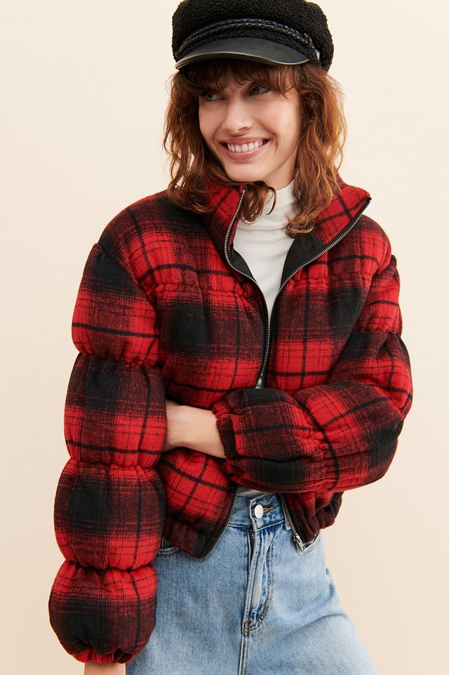 BB Dakota Plaid Cropped Puffer Jacket Anthropologie