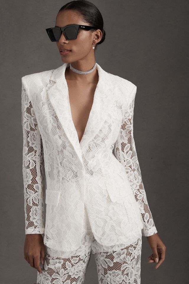 Lace shop blazer white