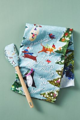 Holiday Skate Embroidered Dish Towel