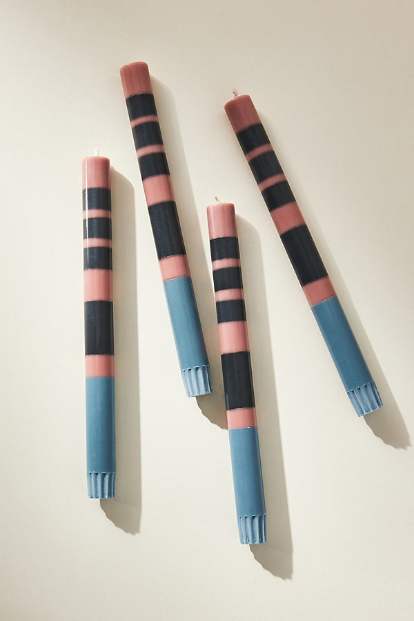 British Colour Standard Striped Taper Candles, Set Of 4 In Pink