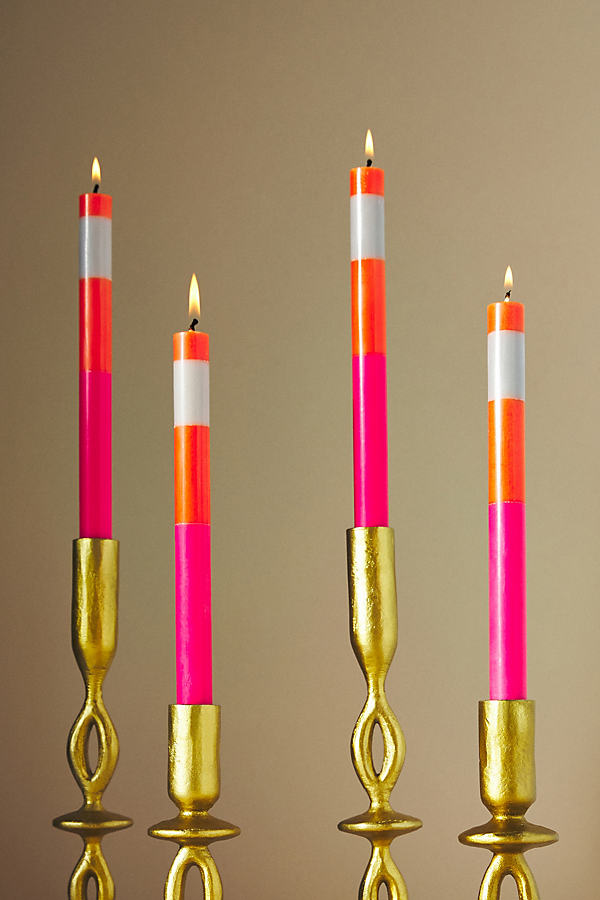 British Colour Standard Striped Taper Candles, Set Of 4 In Assorted