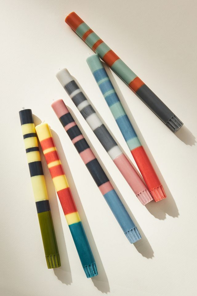 Striped Taper Candles, Set of 6 #1