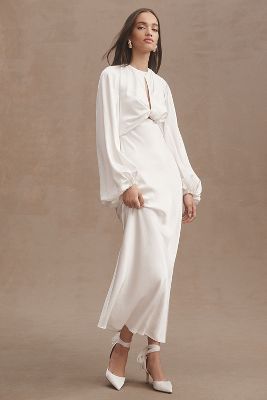 Tadashi Shoji Sabine Plunge V-Neck Twist-Front Long-Sleeve