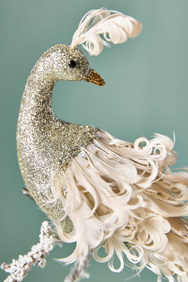 Ivory Peacock Ornament #1