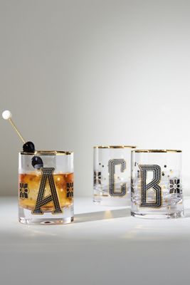 Bistro Tile 24k Gold Accent Monogram Old Fashioned Glass
