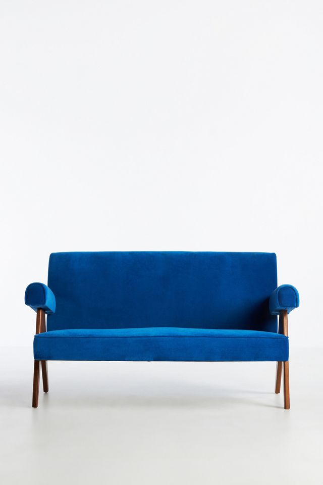 Ashton Velvet Upholstered Teak Settee #1