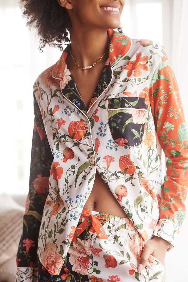 DESMOND & DEMPSEY Pocket Pajama Set In Night Bloom Print