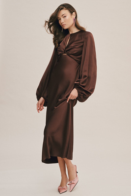 Significant Other Demi Backless Long-sleeve Column Gown In Brown