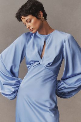 Shop Significant Other Demi Backless Long-sleeve Column Gown In Blue