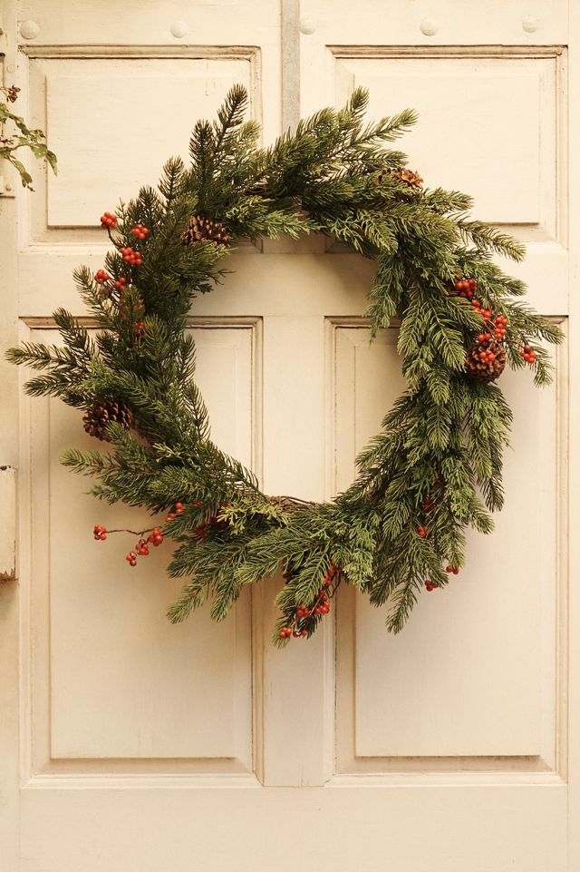 Faux Berry Evergreen Wreath AnthroLiving