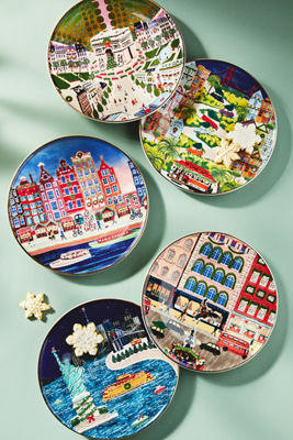 Anthropologie Holiday In The City Dessert Plate By  In Green Size Dst Plate