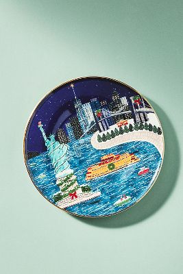 ANTHROPOLOGIE HOLIDAY IN THE CITY DESSERT PLATE BY ANTHROPOLOGIE IN BLUE SIZE DST PLATE 