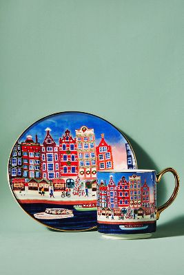Anthropologie Holiday In The City Dessert Plate By  In Blue Size Dst Plate