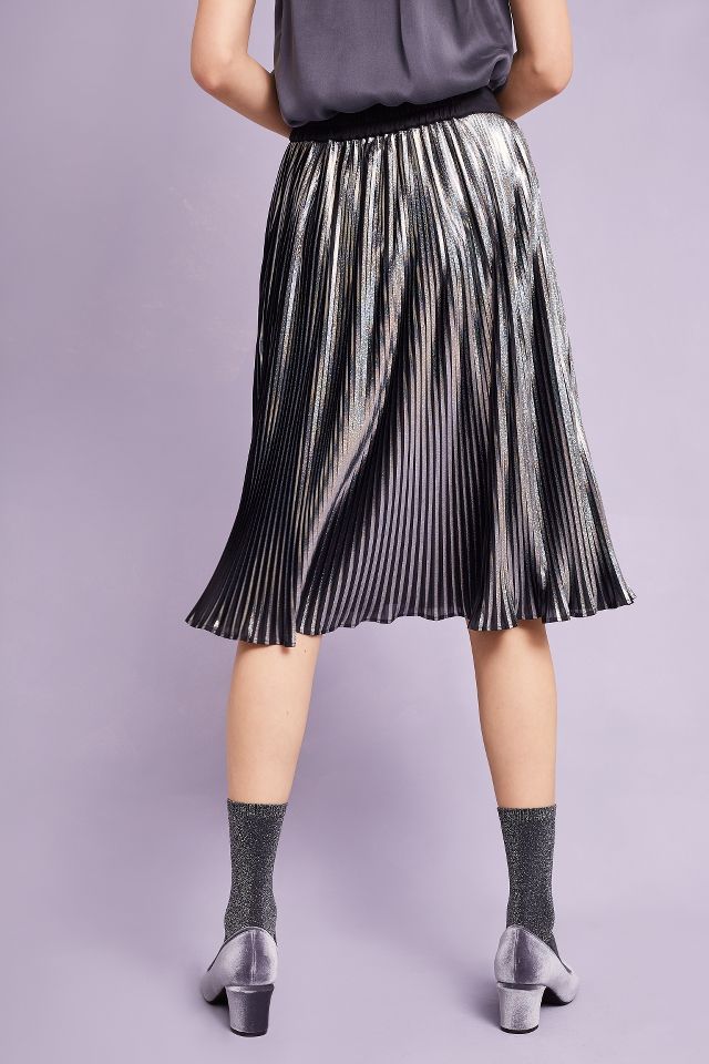 Anthropologie silver pleated outlet skirt