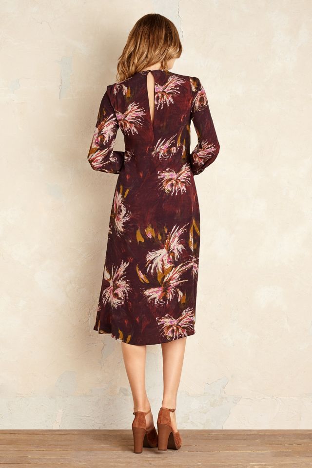 Vestido Midi Floral Pintado, Púrpura #1