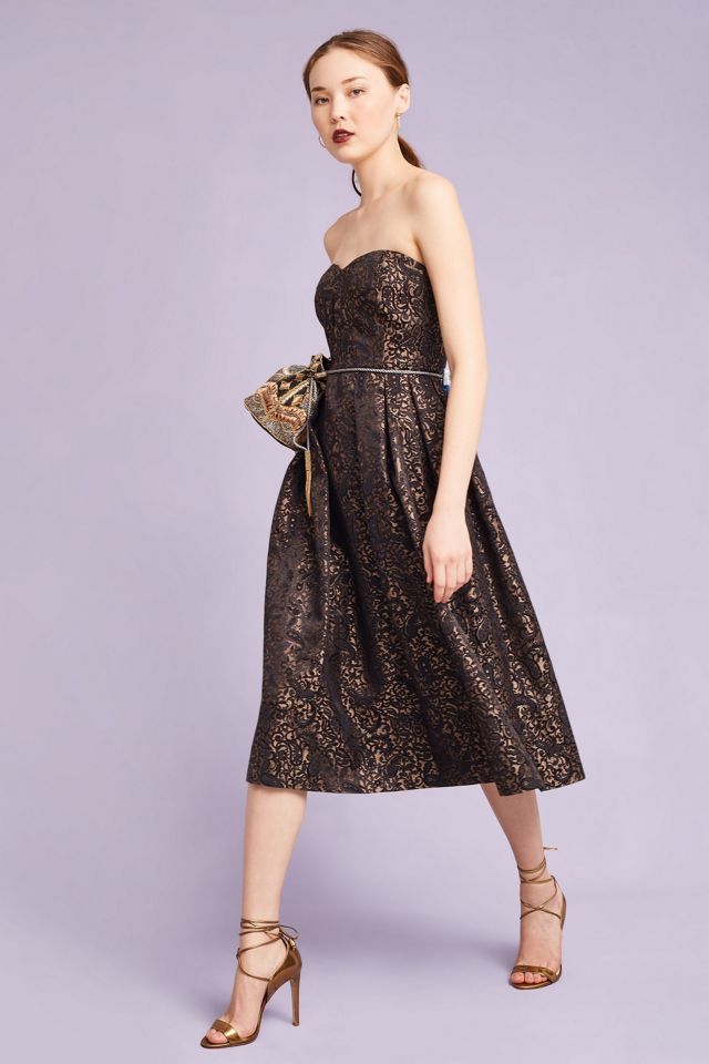 Sylvie Strapless Brocade Dress, Black #1