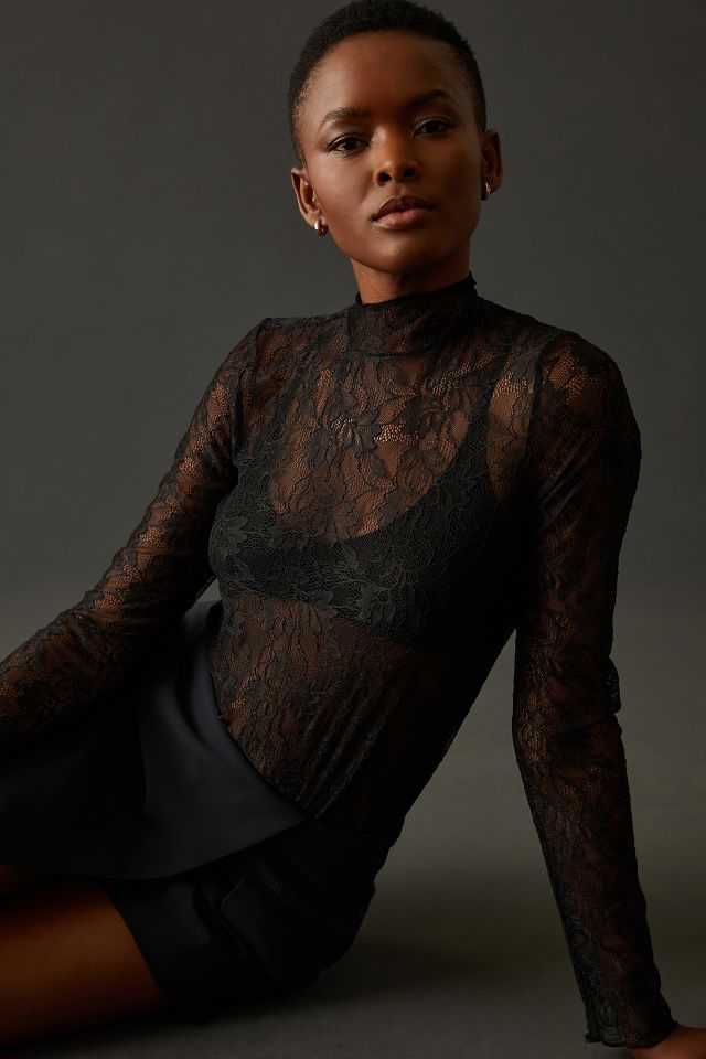 Long sleeve lace turtleneck top hotsell