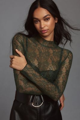 By Anthropologie Lace Layering Turtleneck In Green