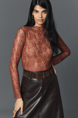 By Anthropologie Sheer Lace Turtleneck In Pink