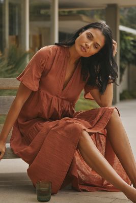 Shop By Anthropologie The Kallie Flowy Maxi Dress In Brown