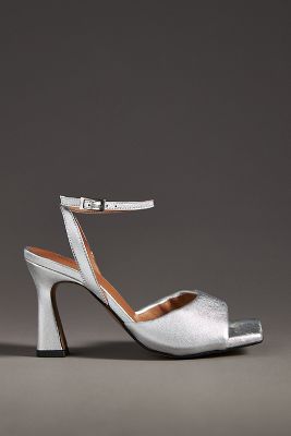 Puffy Square-Toe Ankle-Strap Heels