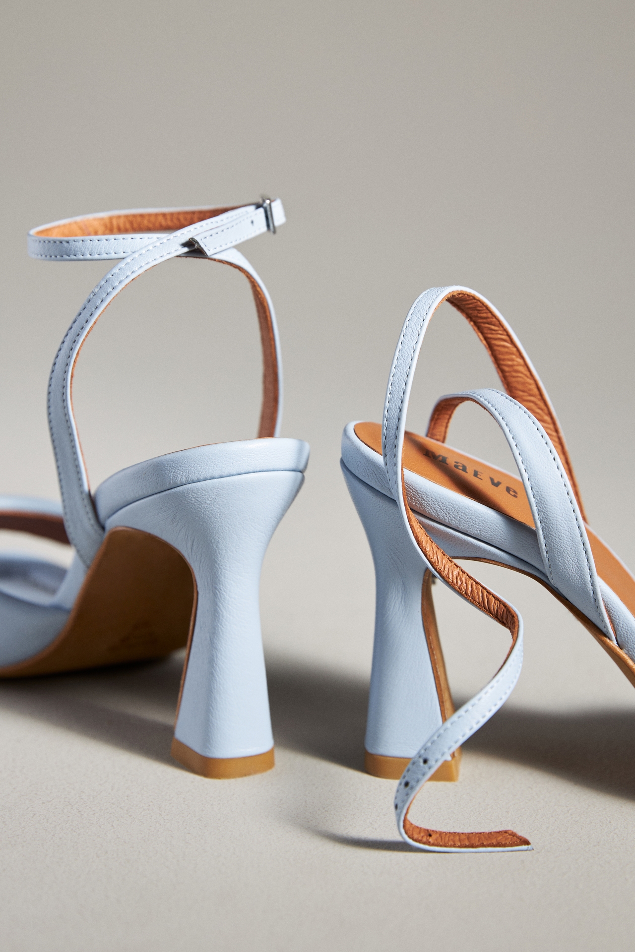 Maeve Puffy Square-Toe Ankle-Strap Heels