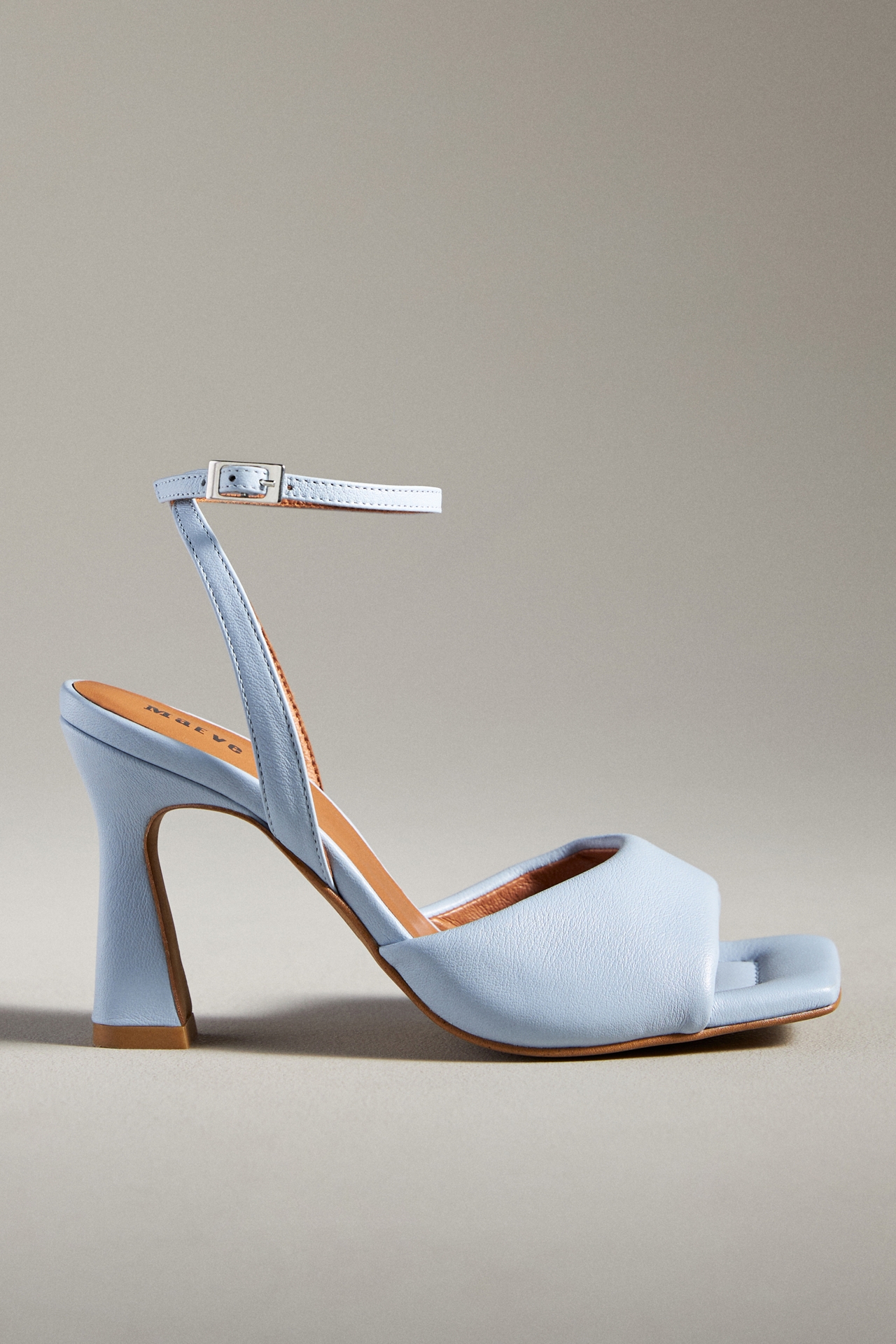 Maeve Puffy Square-Toe Ankle-Strap Heels